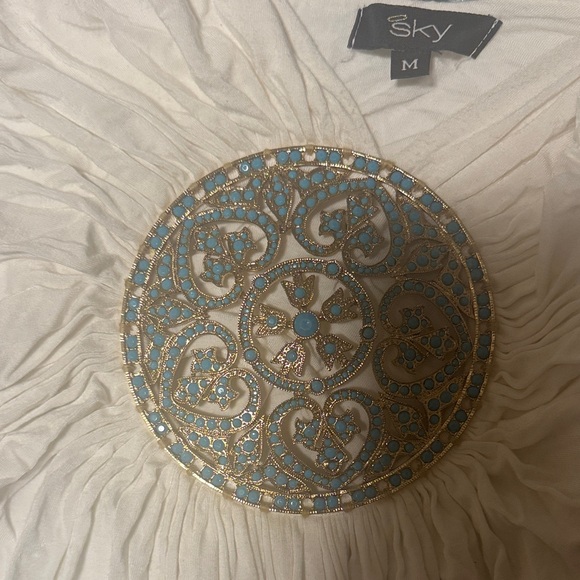 Sky Cream Midi Dress with Gold Embellishment - Picture 5 of 5